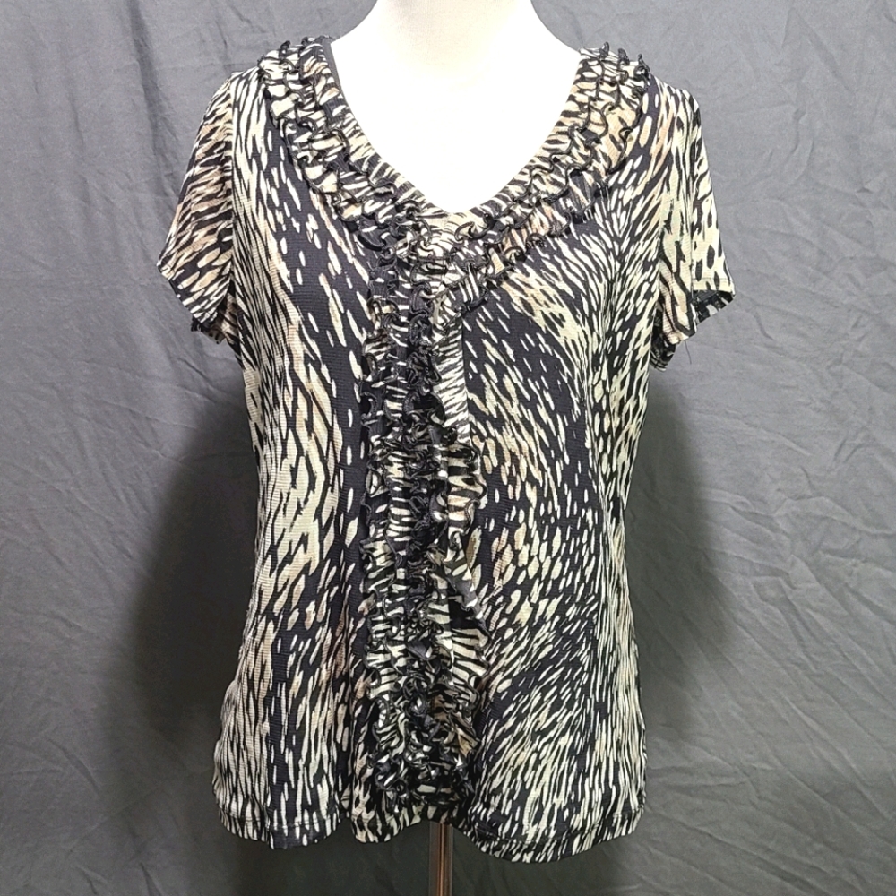 212 Collection Abstract Print Ruffled Top